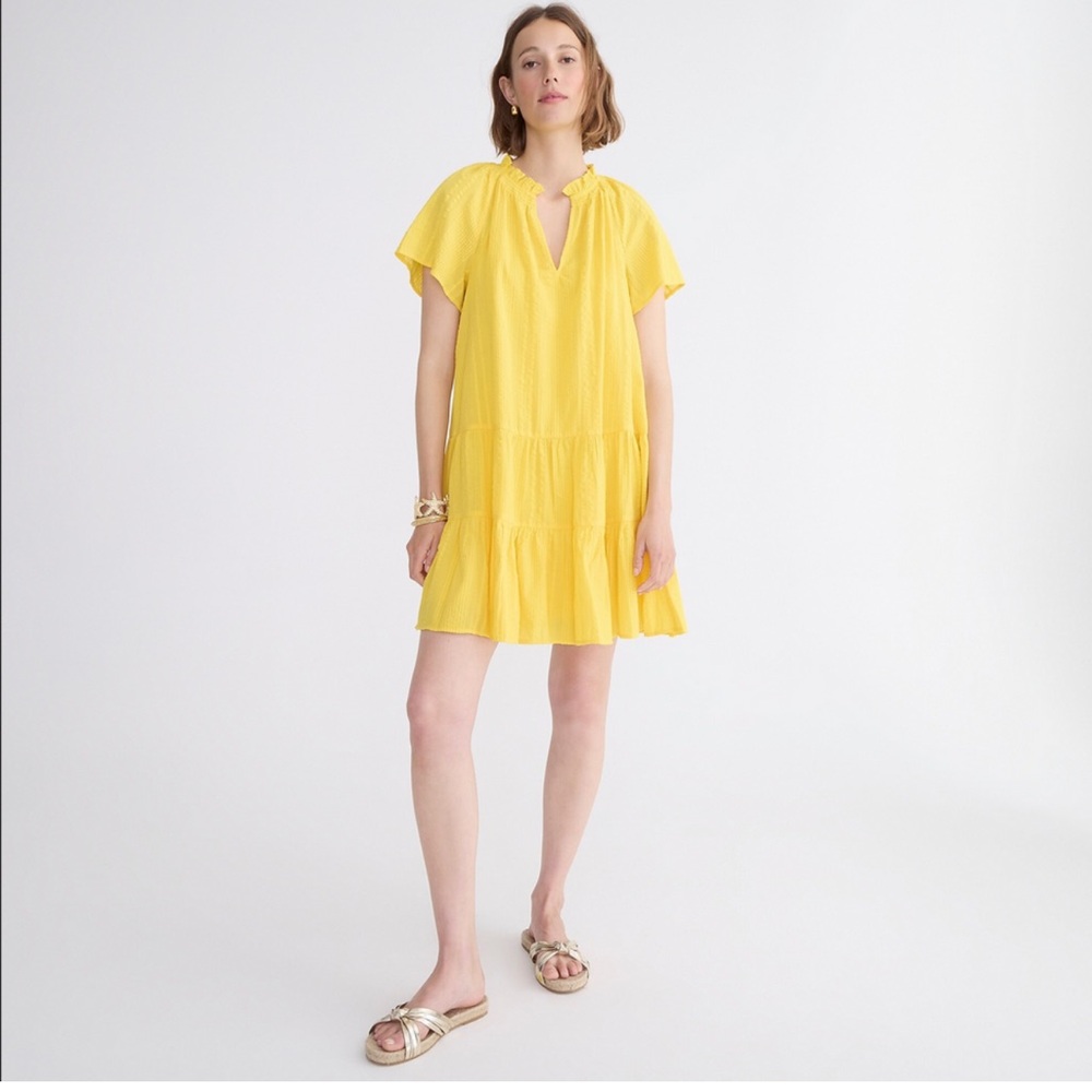 J Crew NWT Ruffle trim yellow tiered dress cotton size medium - Picture 2 of 4